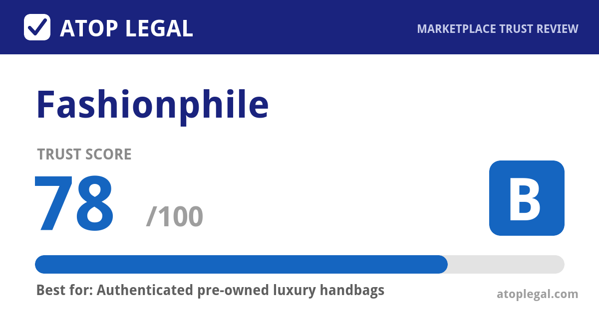 Fashionphile Trust Score: 78 out of 100 (Grade B) - Atop Legal marketplace trust review