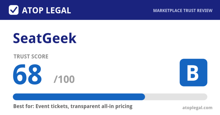SeatGeek Trust Score: 68 out of 100 (Grade B) - Atop Legal marketplace trust review