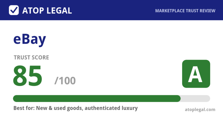 eBay Trust Score: 85 out of 100 (Grade A) - Atop Legal marketplace trust review