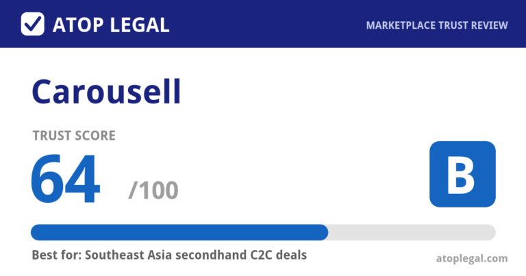 Carousell Trust Score: 64 out of 100 (Grade B) - Atop Legal marketplace trust review