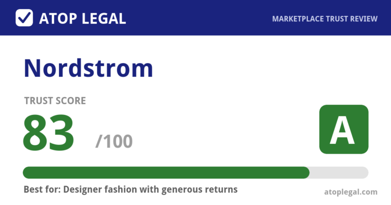 Nordstrom Trust Score: 83 out of 100 (Grade A) - Atop Legal marketplace trust review