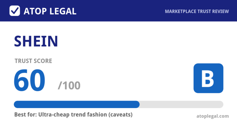 SHEIN Trust Score: 60 out of 100 (Grade B) - Atop Legal marketplace trust review