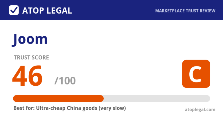 Joom Trust Score: 46 out of 100 (Grade C) - Atop Legal marketplace trust review