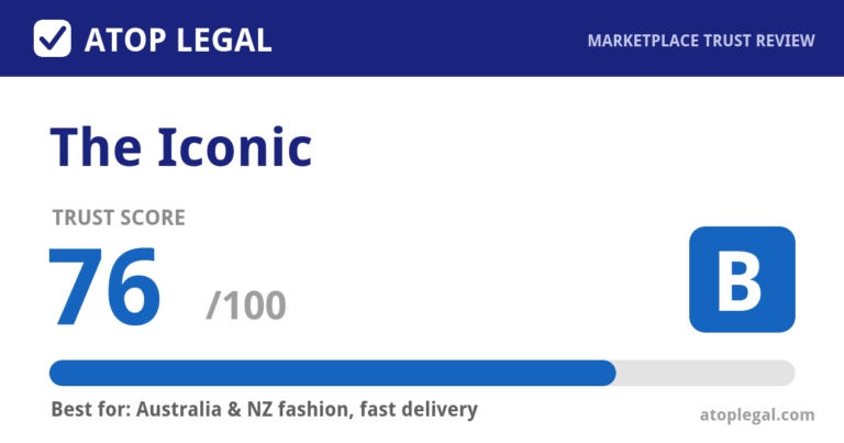 The Iconic Trust Score: 76 out of 100 (Grade B) - Atop Legal marketplace trust review