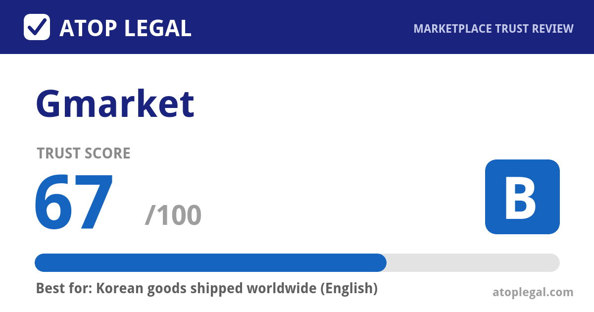 Gmarket Trust Score: 67 out of 100 (Grade B) - Atop Legal marketplace trust review