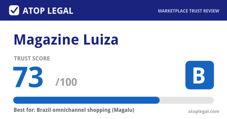 Magazine Luiza Trust Score: 73 out of 100 (Grade B) - Atop Legal marketplace trust review