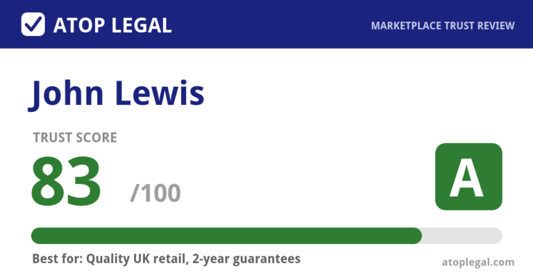 John Lewis Trust Score: 83 out of 100 (Grade A) - Atop Legal marketplace trust review