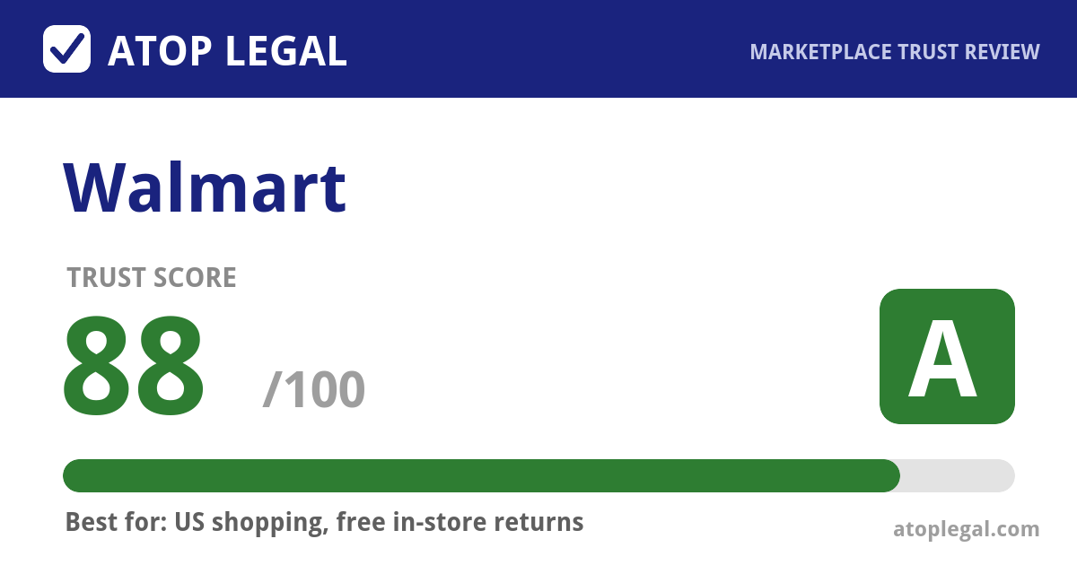 Walmart Trust Score: 88 out of 100 (Grade A) - Atop Legal marketplace trust review
