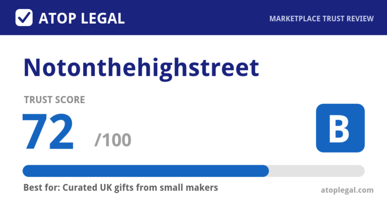 Notonthehighstreet Trust Score: 72 out of 100 (Grade B) - Atop Legal marketplace trust review