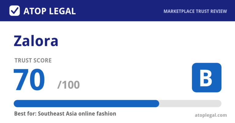 Zalora Trust Score: 70 out of 100 (Grade B) - Atop Legal marketplace trust review