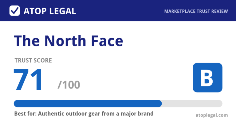 The North Face Trust Score: 71 out of 100 (Grade B) - Atop Legal marketplace trust review