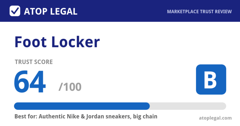 Foot Locker Trust Score: 64 out of 100 (Grade B) - Atop Legal marketplace trust review