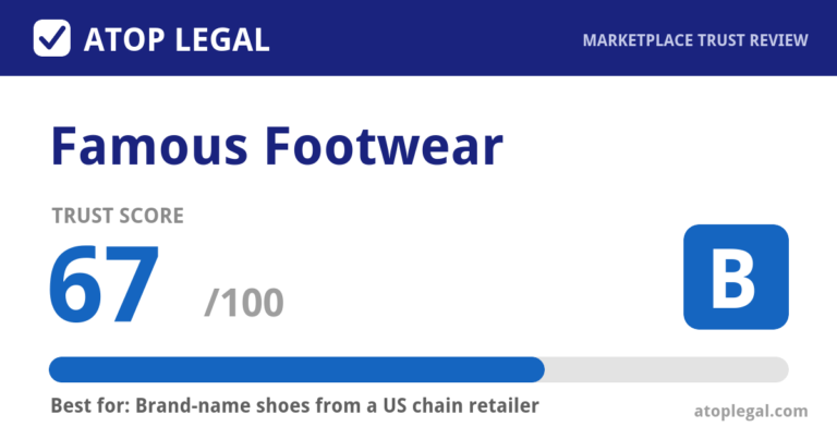 Famous Footwear Trust Score: 67 out of 100 (Grade B) - Atop Legal marketplace trust review