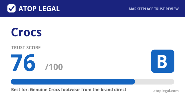 Crocs Trust Score: 76 out of 100 (Grade B) - Atop Legal marketplace trust review