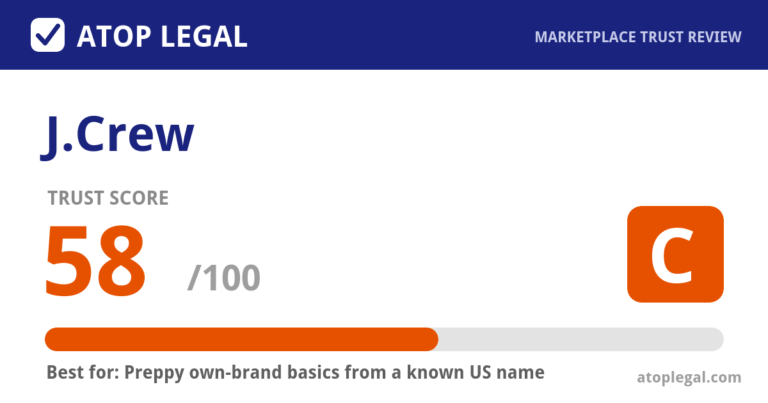 J.Crew Trust Score: 58 out of 100 (Grade C) - Atop Legal marketplace trust review