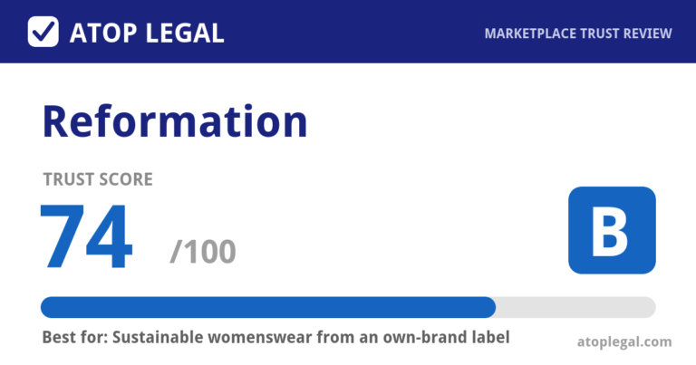 Reformation Trust Score: 74 out of 100 (Grade B) - Atop Legal marketplace trust review