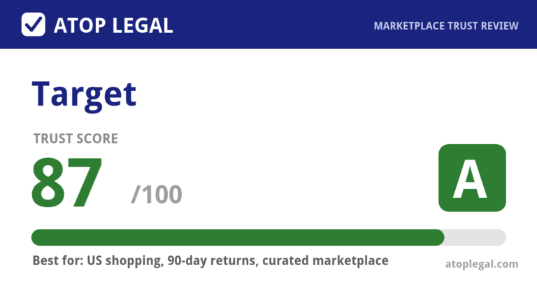 Target Trust Score: 87 out of 100 (Grade A) - Atop Legal marketplace trust review