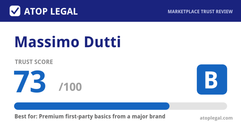 Massimo Dutti Trust Score: 73 out of 100 (Grade B) - Atop Legal marketplace trust review