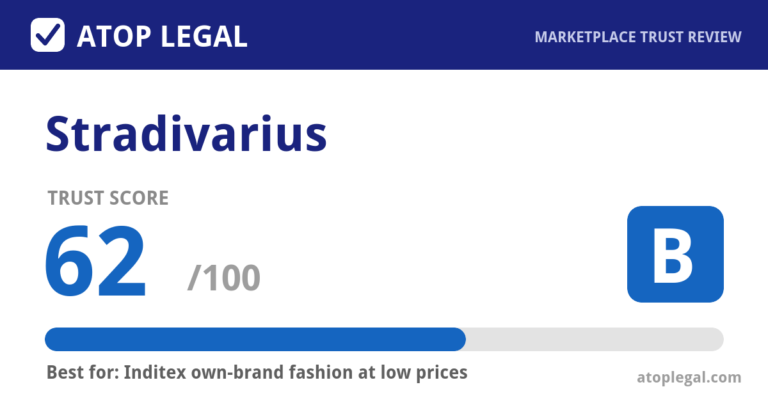 Stradivarius Trust Score: 62 out of 100 (Grade B) - Atop Legal marketplace trust review
