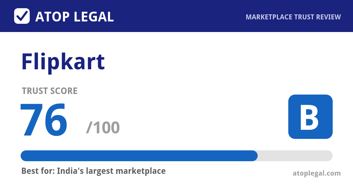 Flipkart Trust Score: 76 out of 100 (Grade B) - Atop Legal marketplace trust review