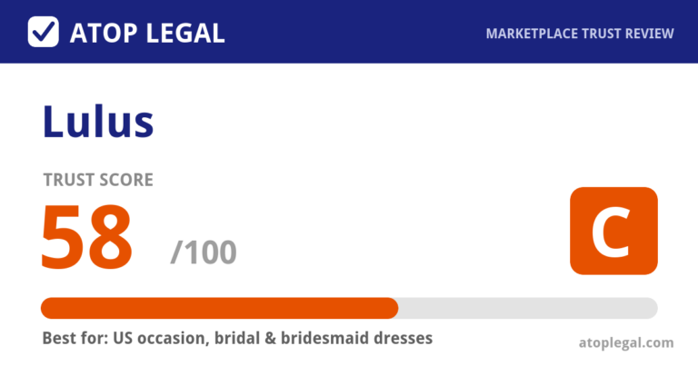 Lulus Trust Score: 58 out of 100 (Grade C) - Atop Legal marketplace trust review