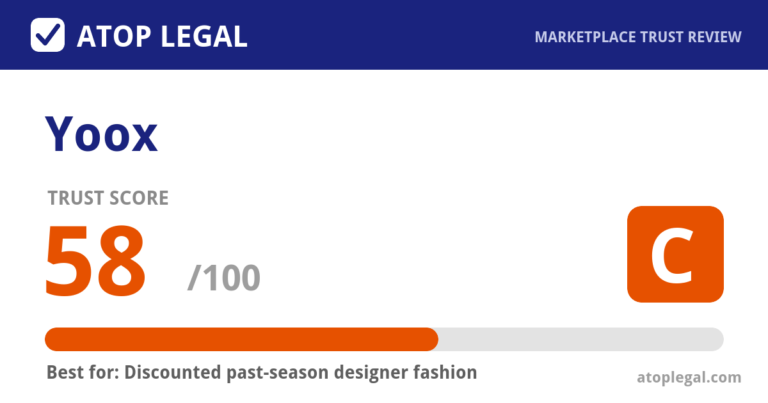 Yoox Trust Score: 58 out of 100 (Grade C) - Atop Legal marketplace trust review