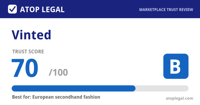 Vinted Trust Score: 70 out of 100 (Grade B) - Atop Legal marketplace trust review