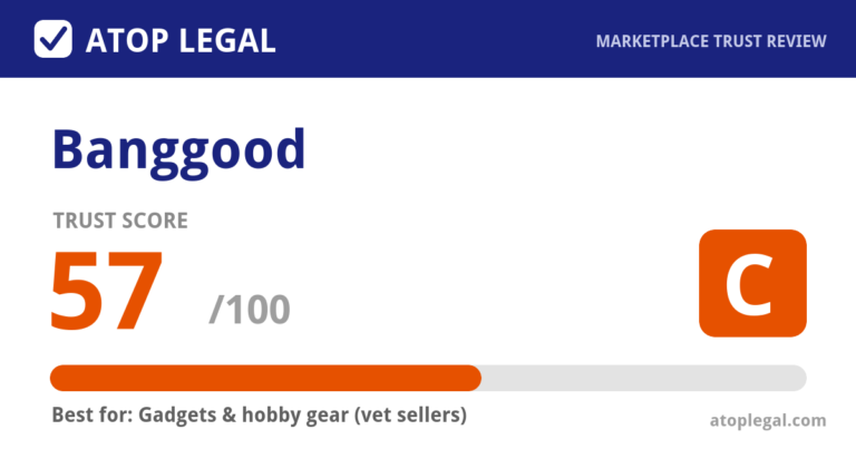 Banggood Trust Score: 57 out of 100 (Grade C) - Atop Legal marketplace trust review
