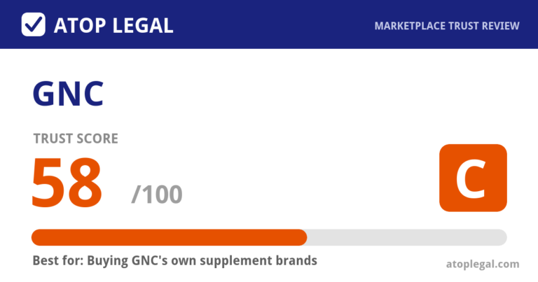 GNC Trust Score: 58 out of 100 (Grade C) - Atop Legal marketplace trust review
