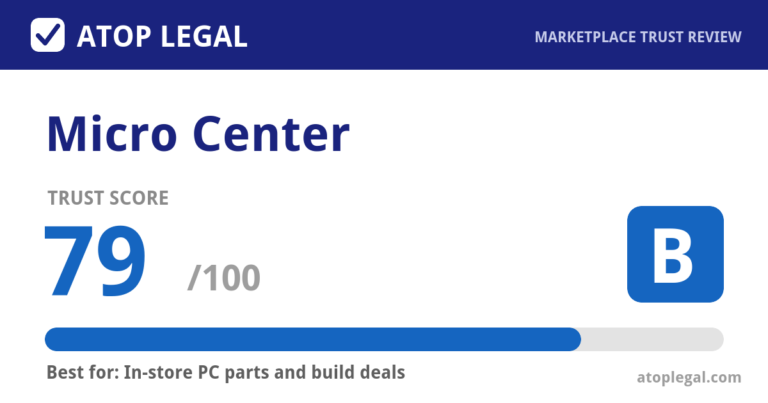 Micro Center Trust Score: 79 out of 100 (Grade B) - Atop Legal marketplace trust review