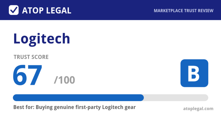 Logitech Trust Score: 67 out of 100 (Grade B) - Atop Legal marketplace trust review