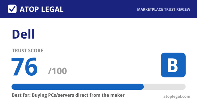 Dell Trust Score: 76 out of 100 (Grade B) - Atop Legal marketplace trust review