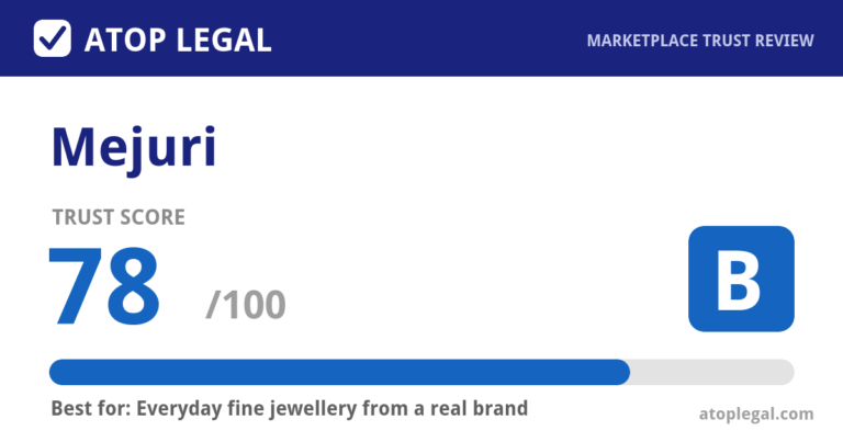 Mejuri Trust Score: 78 out of 100 (Grade B) - Atop Legal marketplace trust review