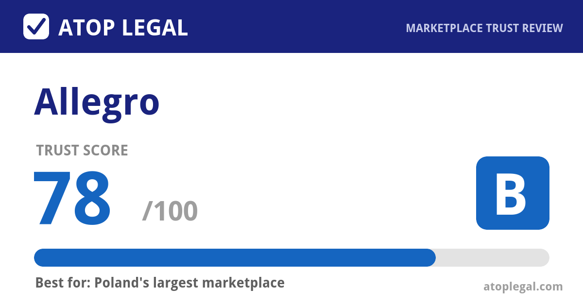 Allegro Trust Score: 78 out of 100 (Grade B) - Atop Legal marketplace trust review