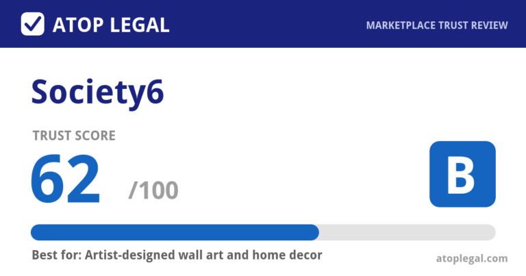 Society6 Trust Score: 62 out of 100 (Grade B) - Atop Legal marketplace trust review