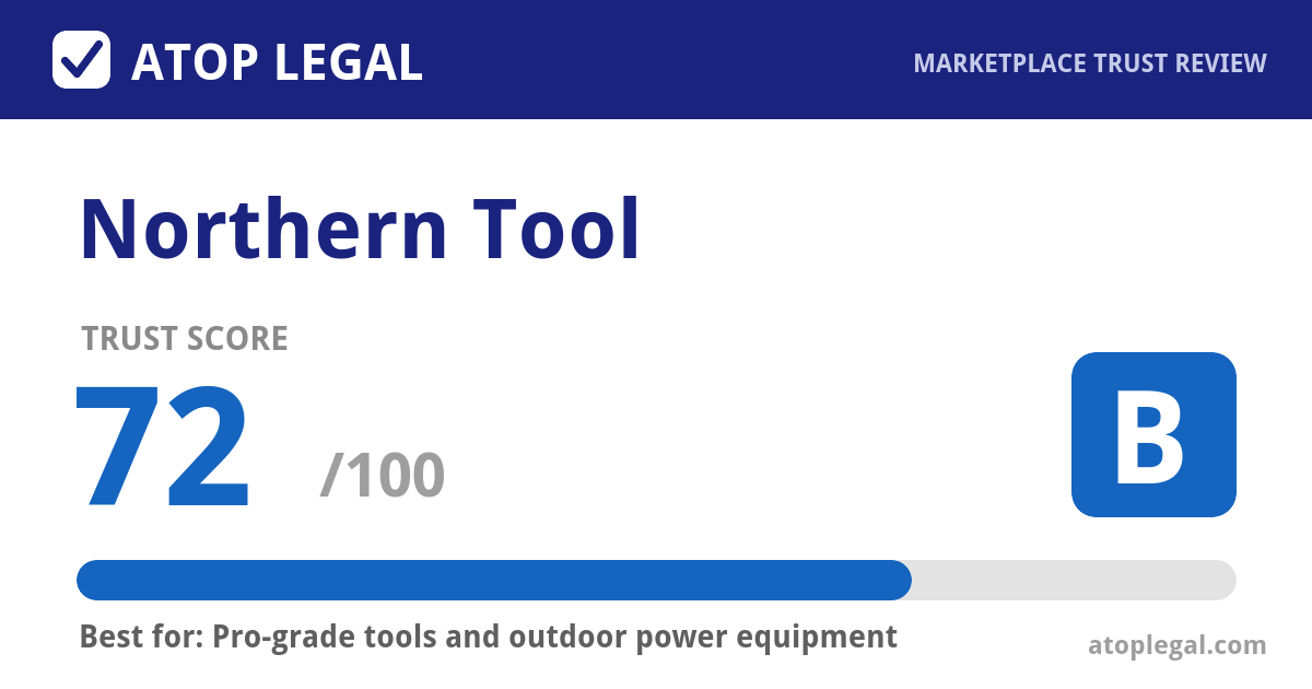 Northern Tool Trust Score: 72 out of 100 (Grade B) - Atop Legal marketplace trust review