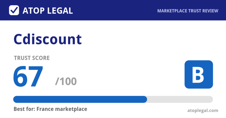 Cdiscount Trust Score: 67 out of 100 (Grade B) - Atop Legal marketplace trust review